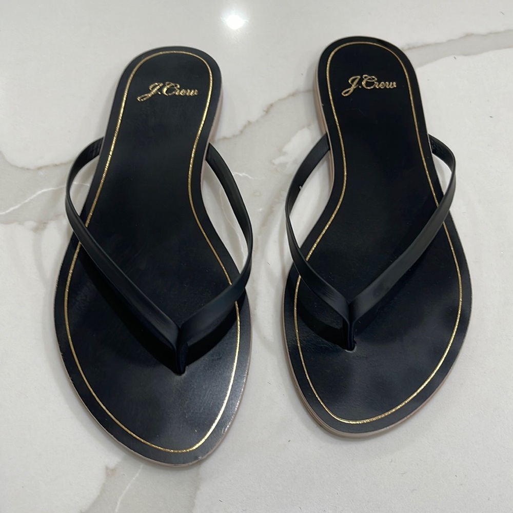 J.Crew Leather Flip Flop Sandal Black SZ 7